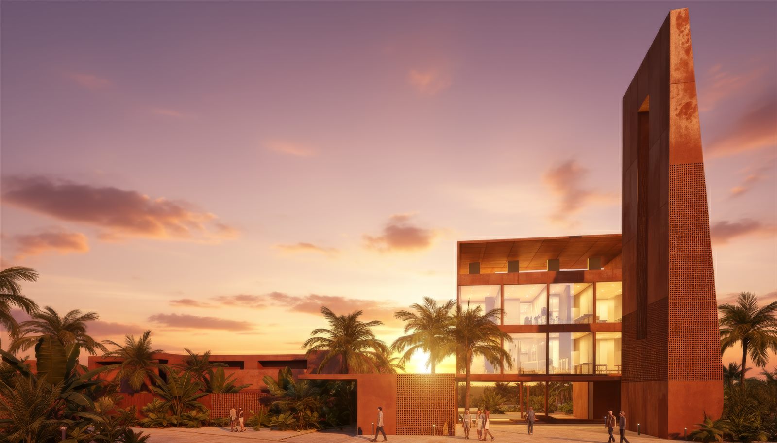 Black Sands Oasis villas at sunset